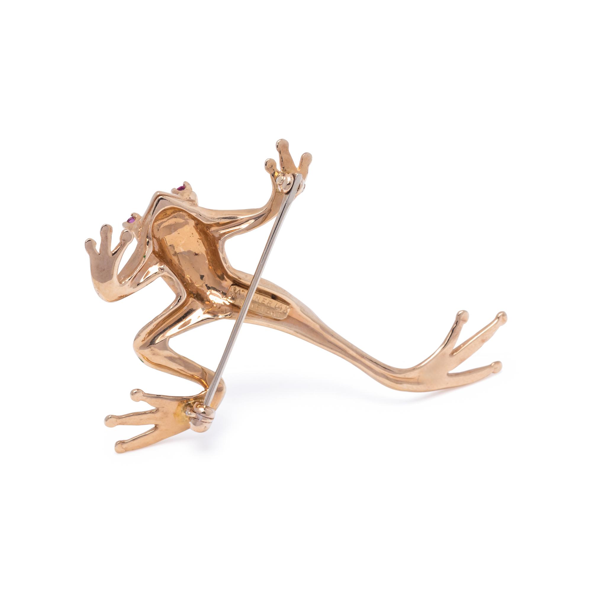 DANKNER, YELLOW GOLD AND ENAMEL FROG BROOCH