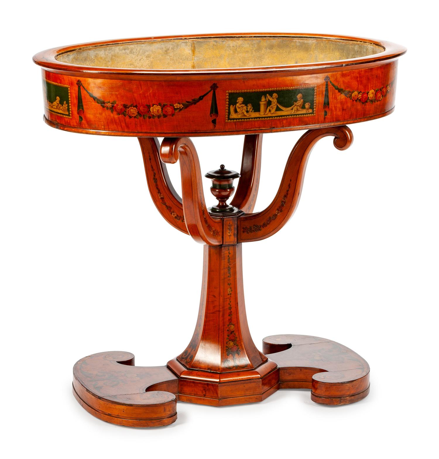 An Edwardian Painted Satinwood Jardiniere