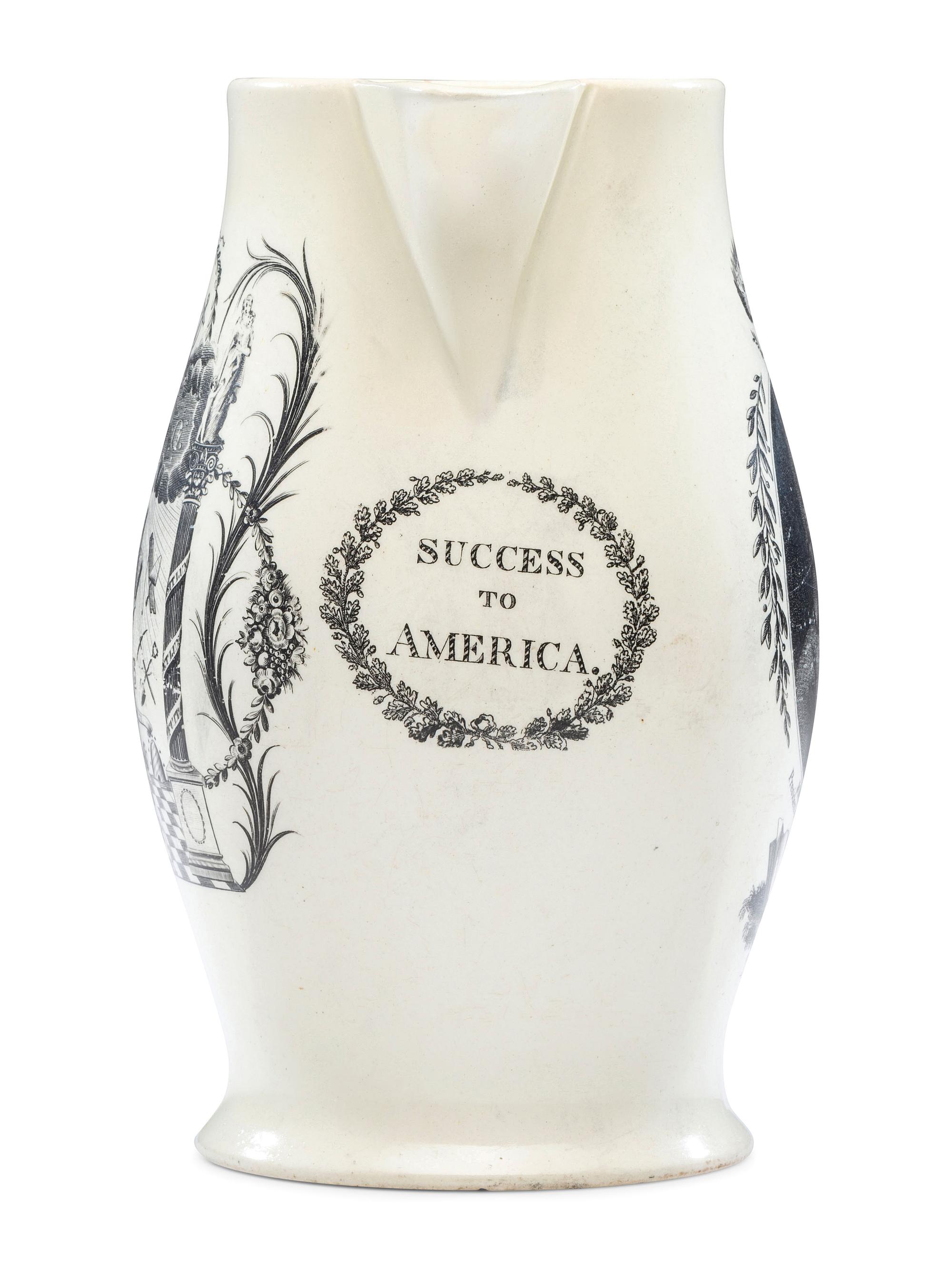 A Rare Liverpool Transfer-Printed Creamware 'John Adams' Pitcher with Masonic Decoration
