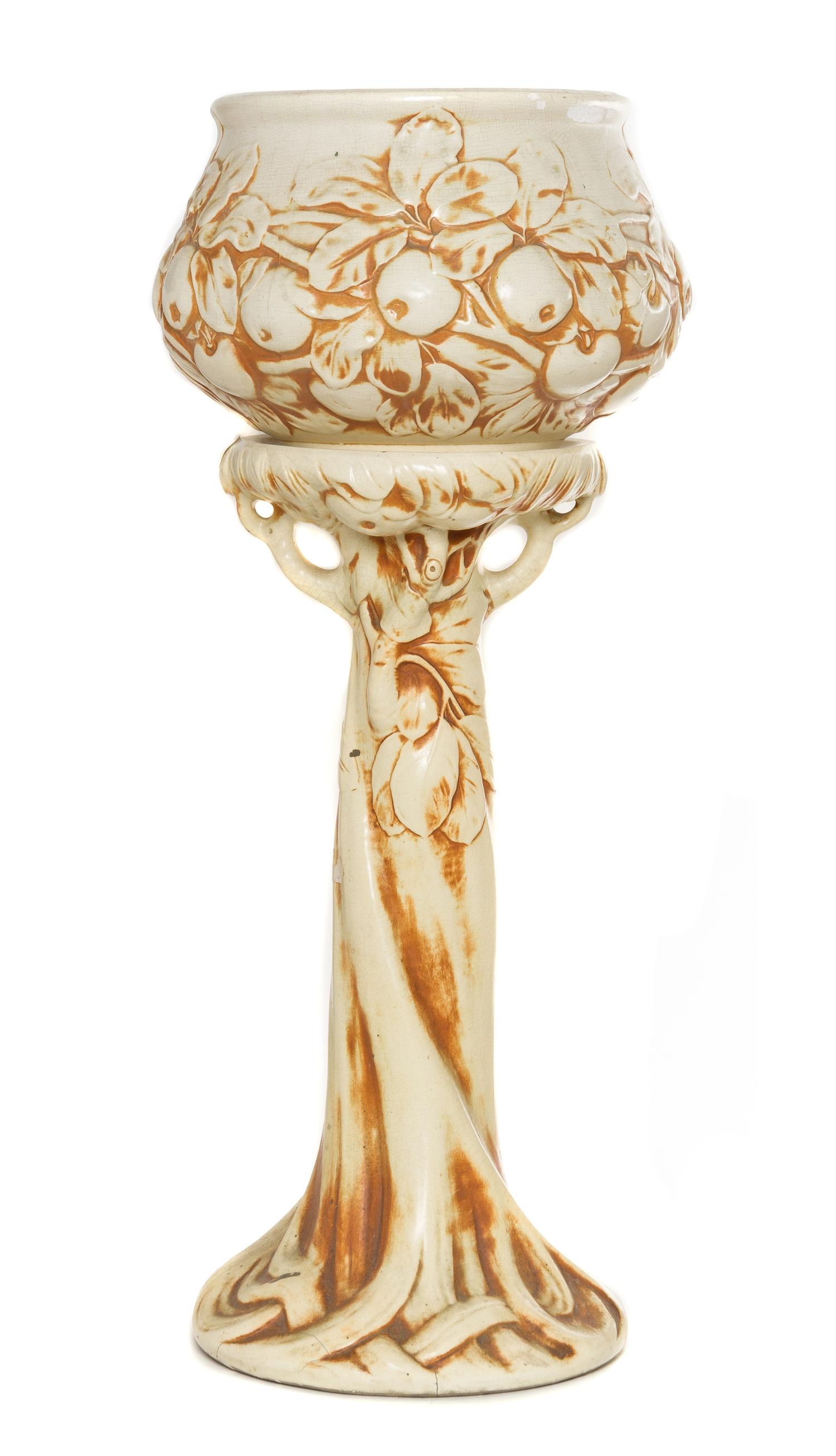 A Weller Pottery Jardiniere on Pedestal Height overall 31 1/2 inches.