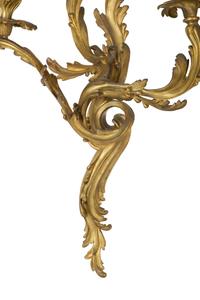 A Pair of Rococo Style Gilt Bronze and Crystal Three-Light Wall Sconces — LATE 19TH CENTURY