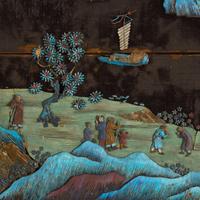 A Chinese Kingfisher Feather Embellished and Zitan Veneer 'Landscape' Wall Panel, 19th Century — 清中晚期 紫檀貼皮點翠山水圖挂屏