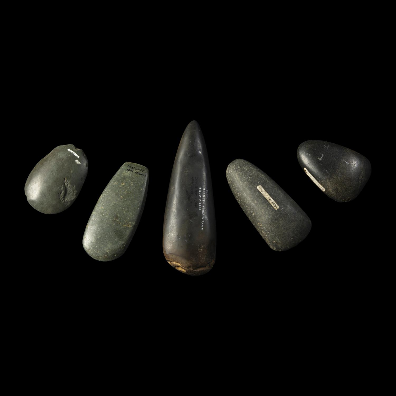Five Neolithic Greenstone Hand Axes