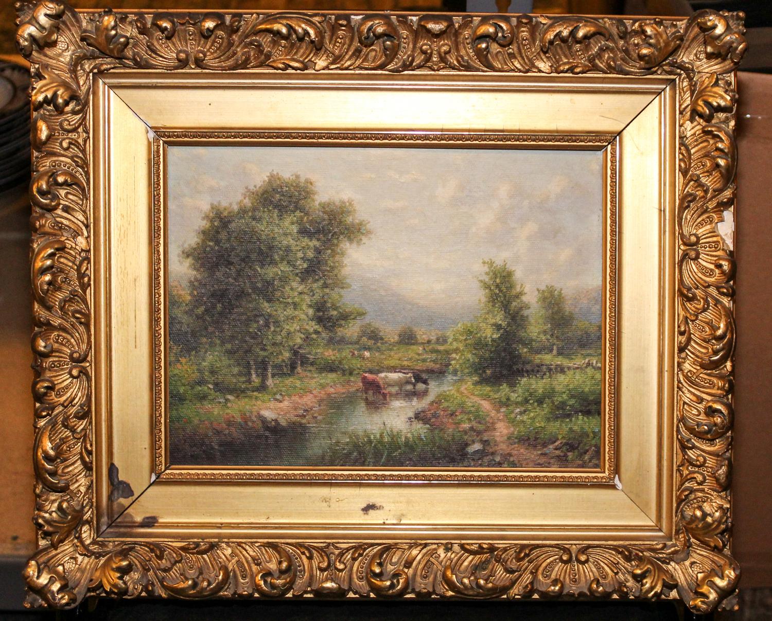 George W. Waters, (American, 1832-1912), Cows at the Stream