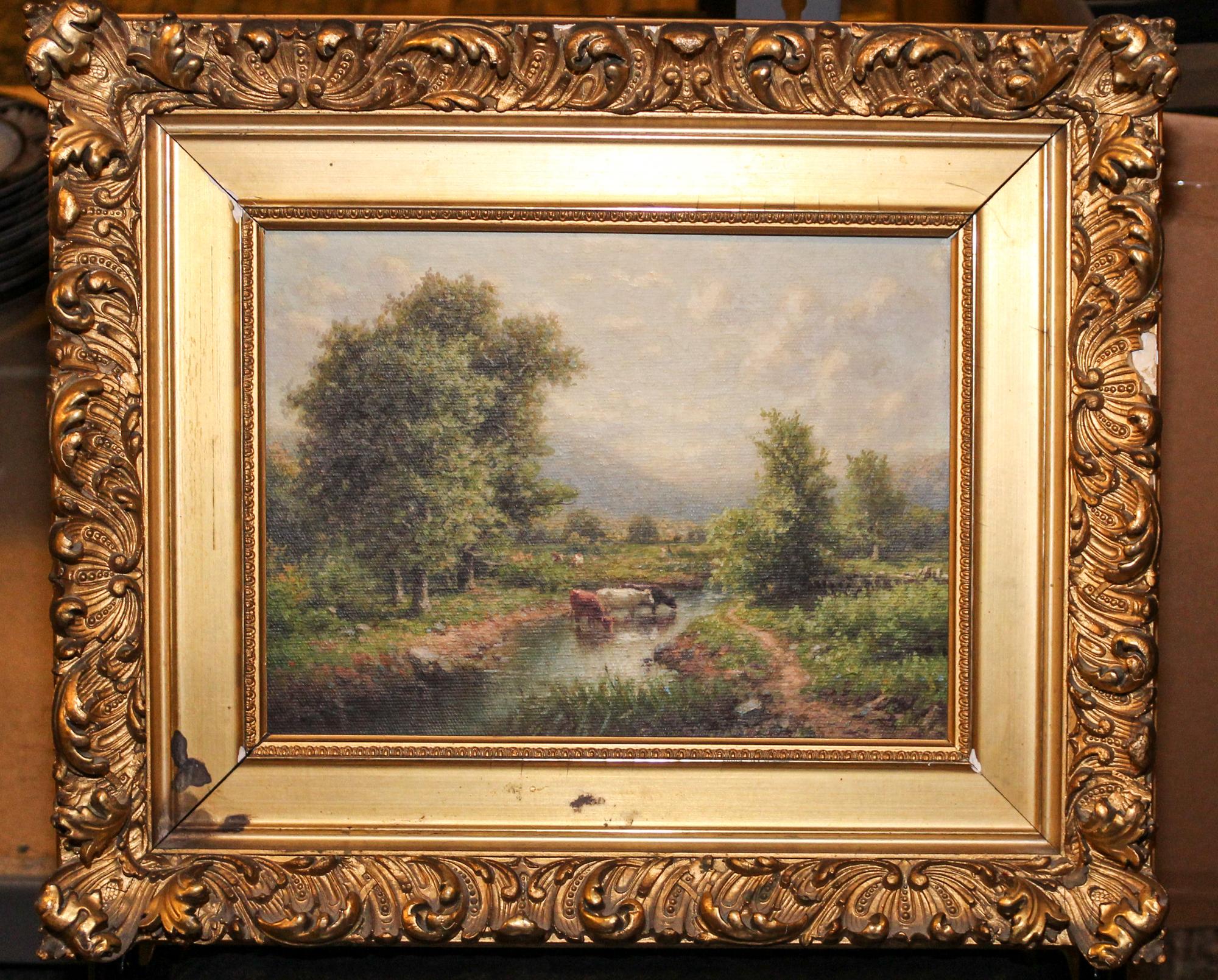 George W. Waters, (American, 1832-1912), Cows at the Stream