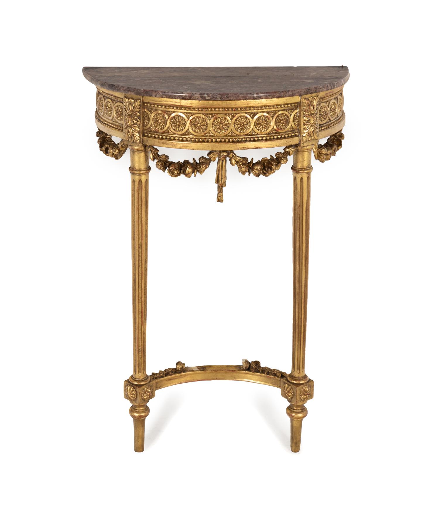 A Louis XVI Style Giltwood Marble-Top Console Table