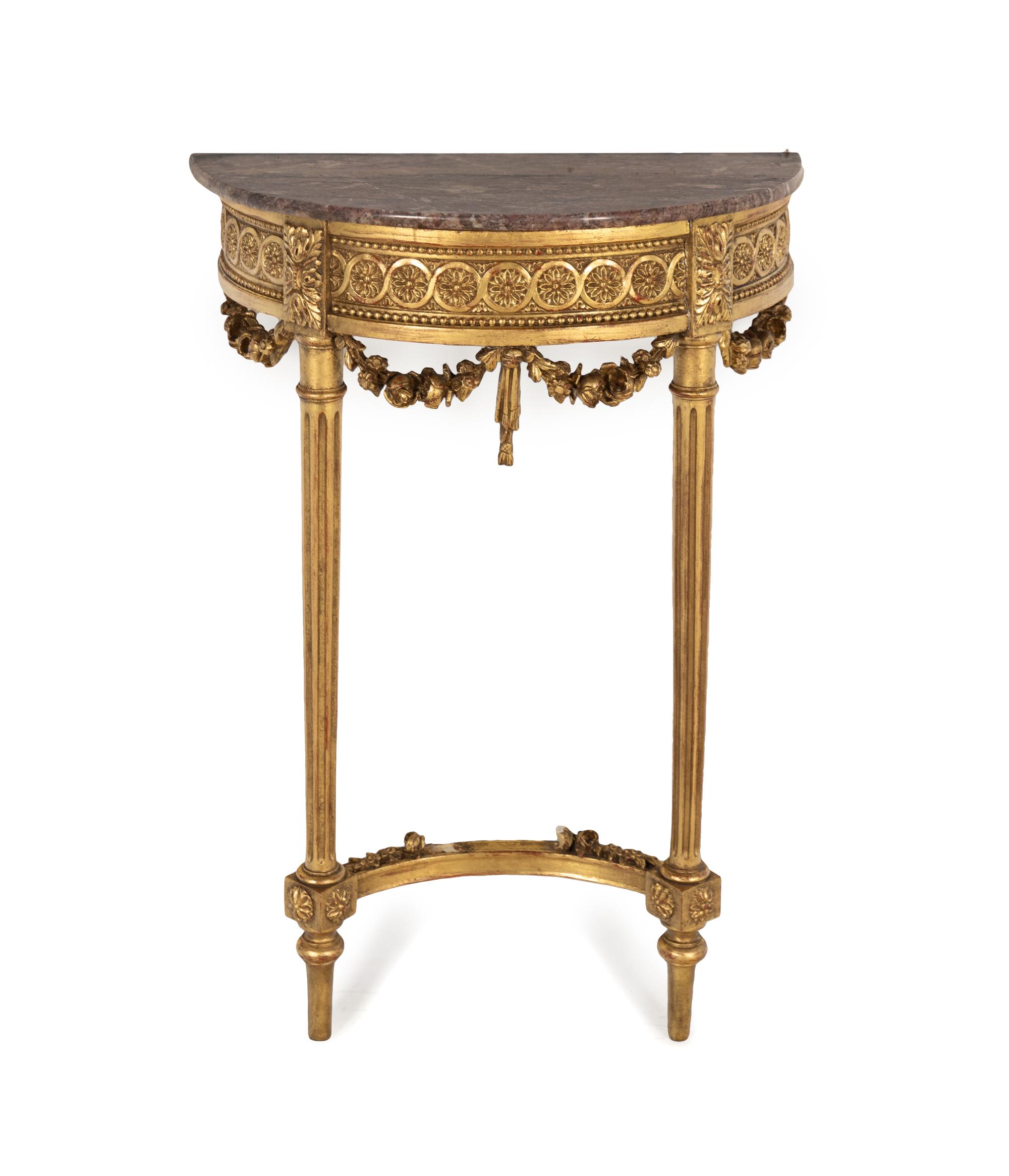 A Louis XVI Style Giltwood Marble-Top Console Table