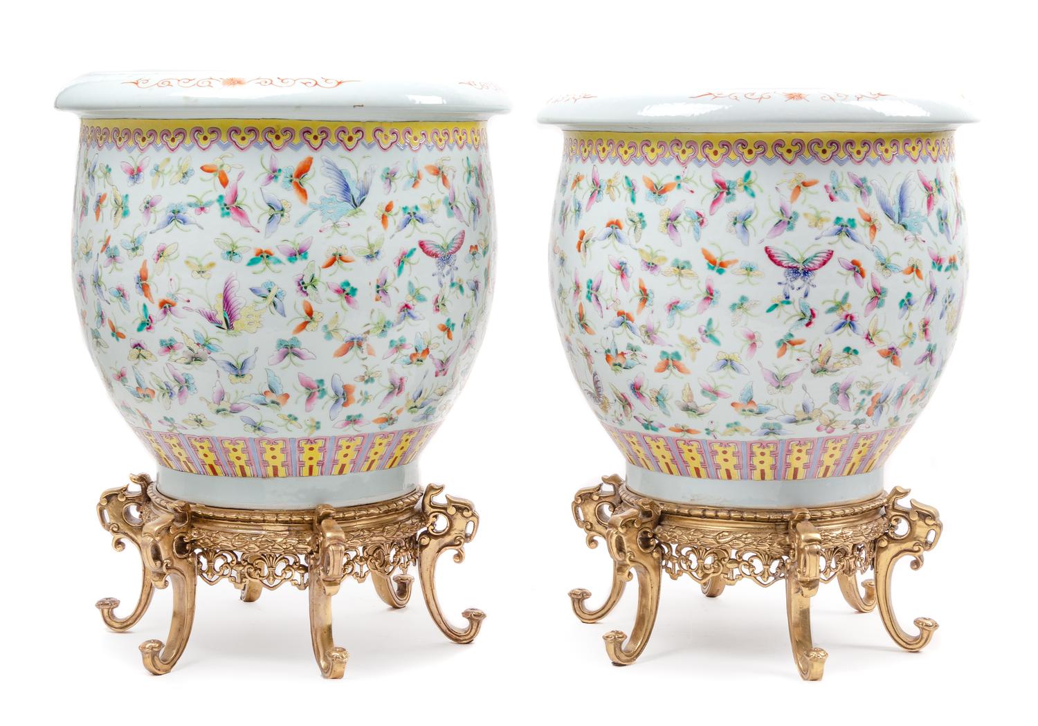 A Pair of Chinese Export Porcelain Planters Height overall 23 1/2 inches. — 20TH CENTURY