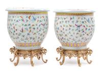 A Pair of Chinese Export Porcelain Planters Height overall 23 1/2 inches. — 20TH CENTURY