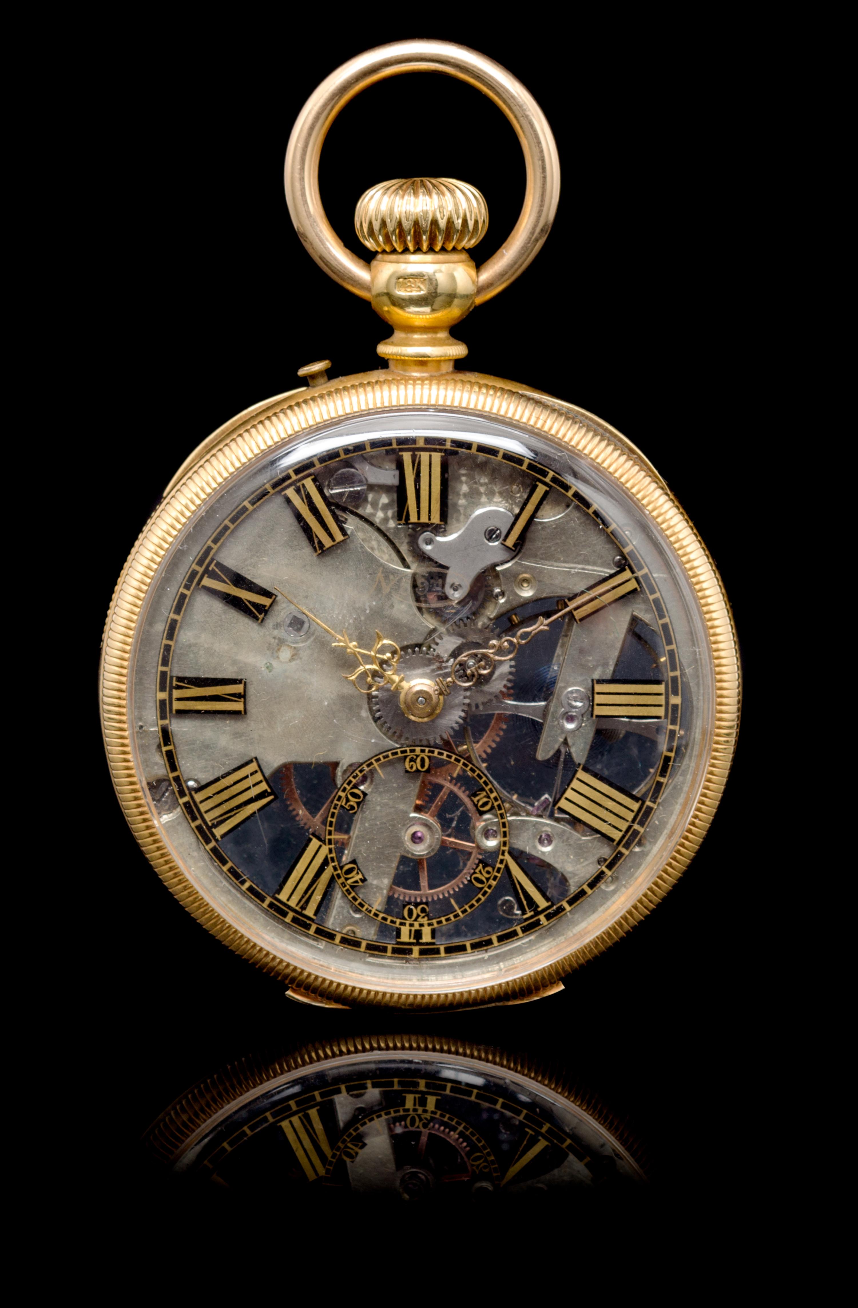 An 18 Karat Yellow Gold Skeletonized Pocket Watch,