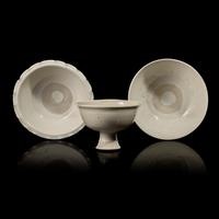 Two Chinese Huozhou White Glazed Bowls and a Stem Cup, Song Dynasty 宋 霍州窯白釉瓷碗二及高足杯一