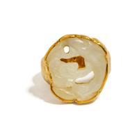 ED WIENER, YELLOW GOLD AND WHITE JADE RING