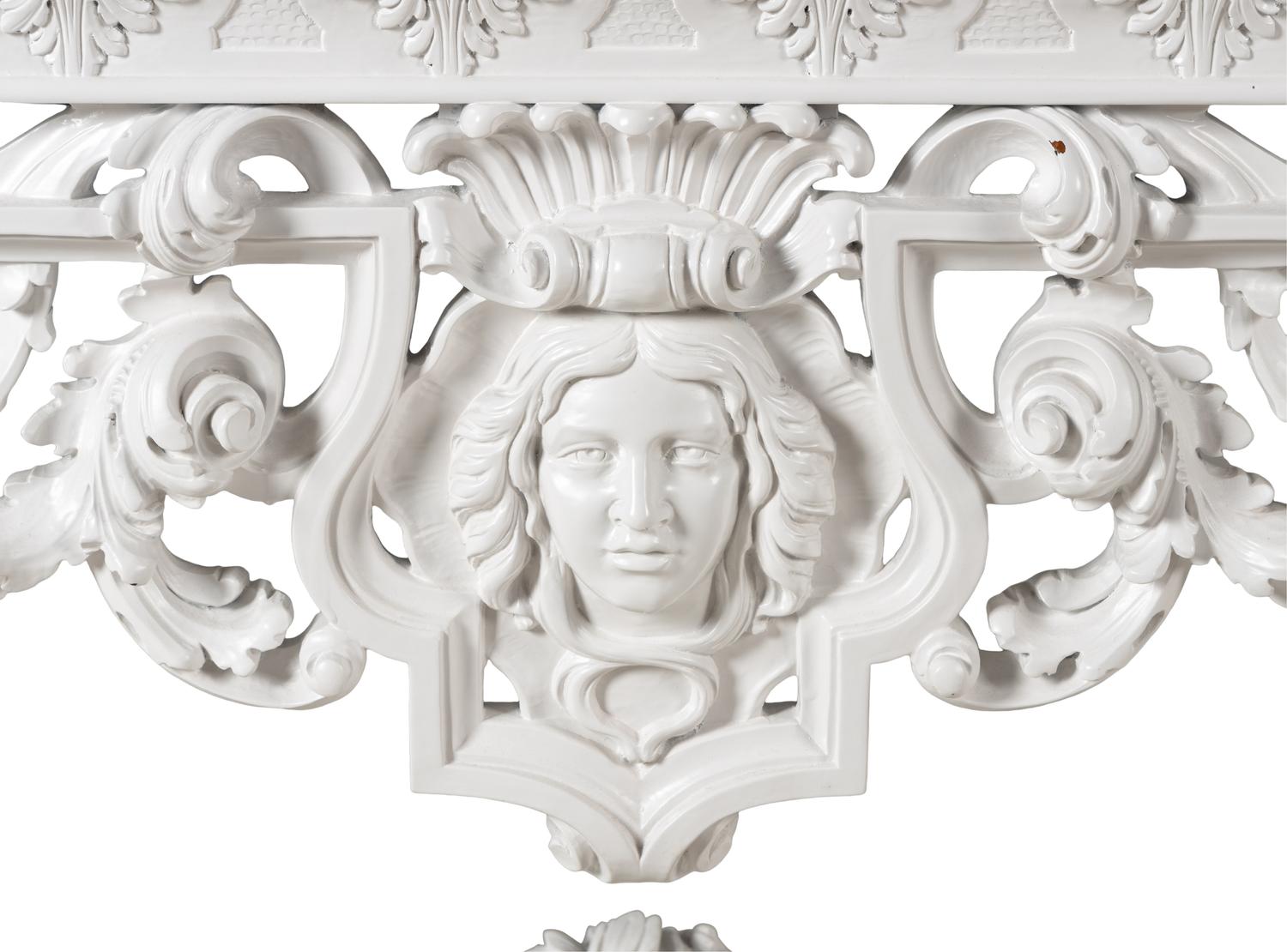 A Louis XIV Style White-Painted Marble-Top Console Table