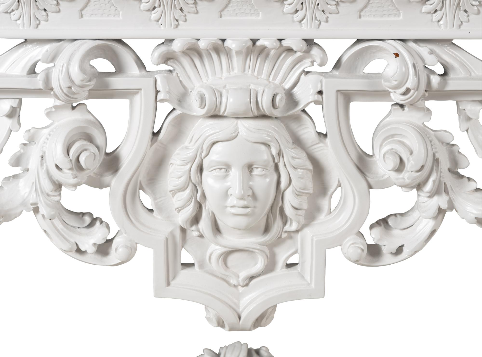 A Louis XIV Style White-Painted Marble-Top Console Table
