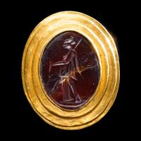 A Greek Gold and Carnelian Finger Ring with the Goddess Artemis