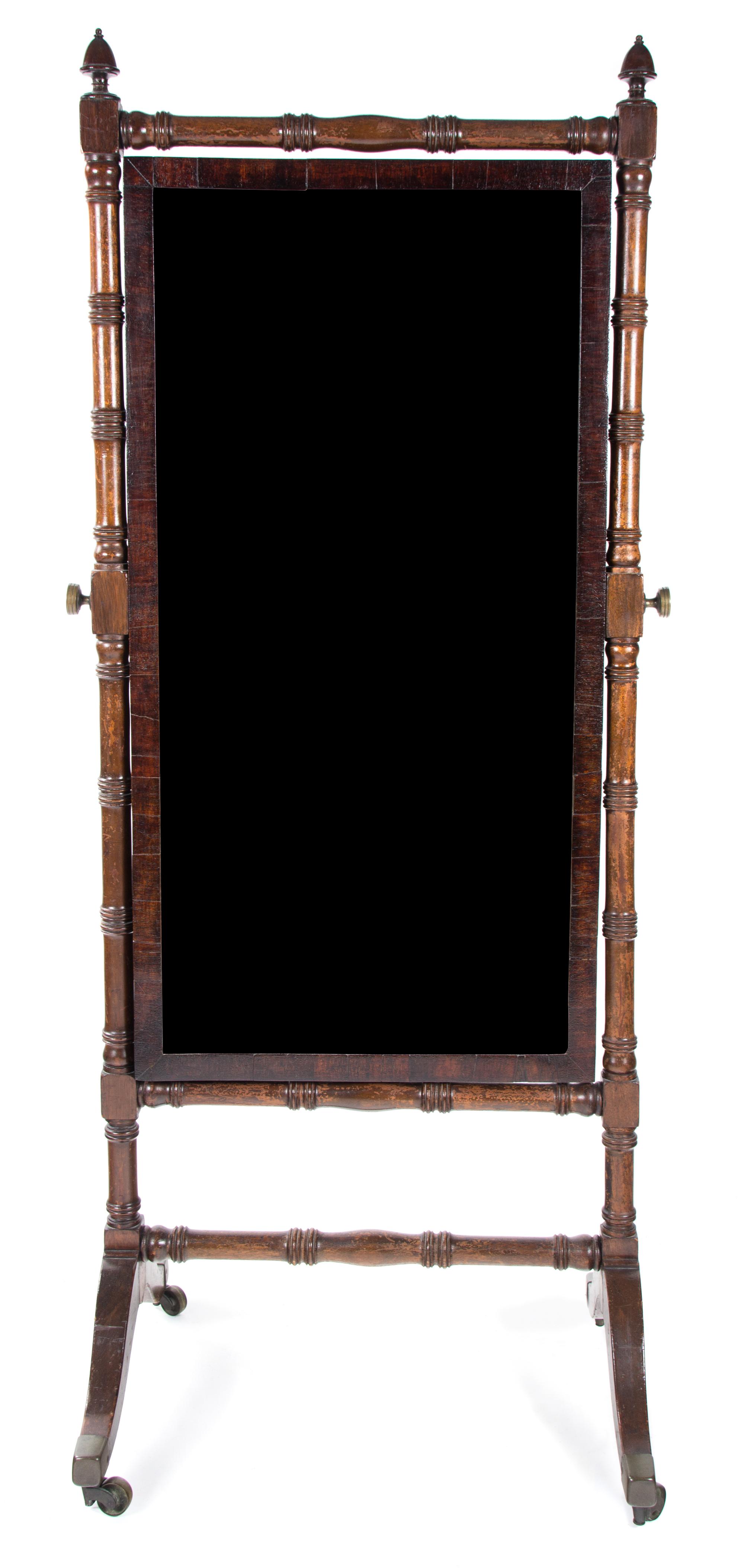 A Victorian Mahogany Cheval Mirror Height 66 x width 28 1/2 x depth 22 1/2 inches. — 19TH CENTURY