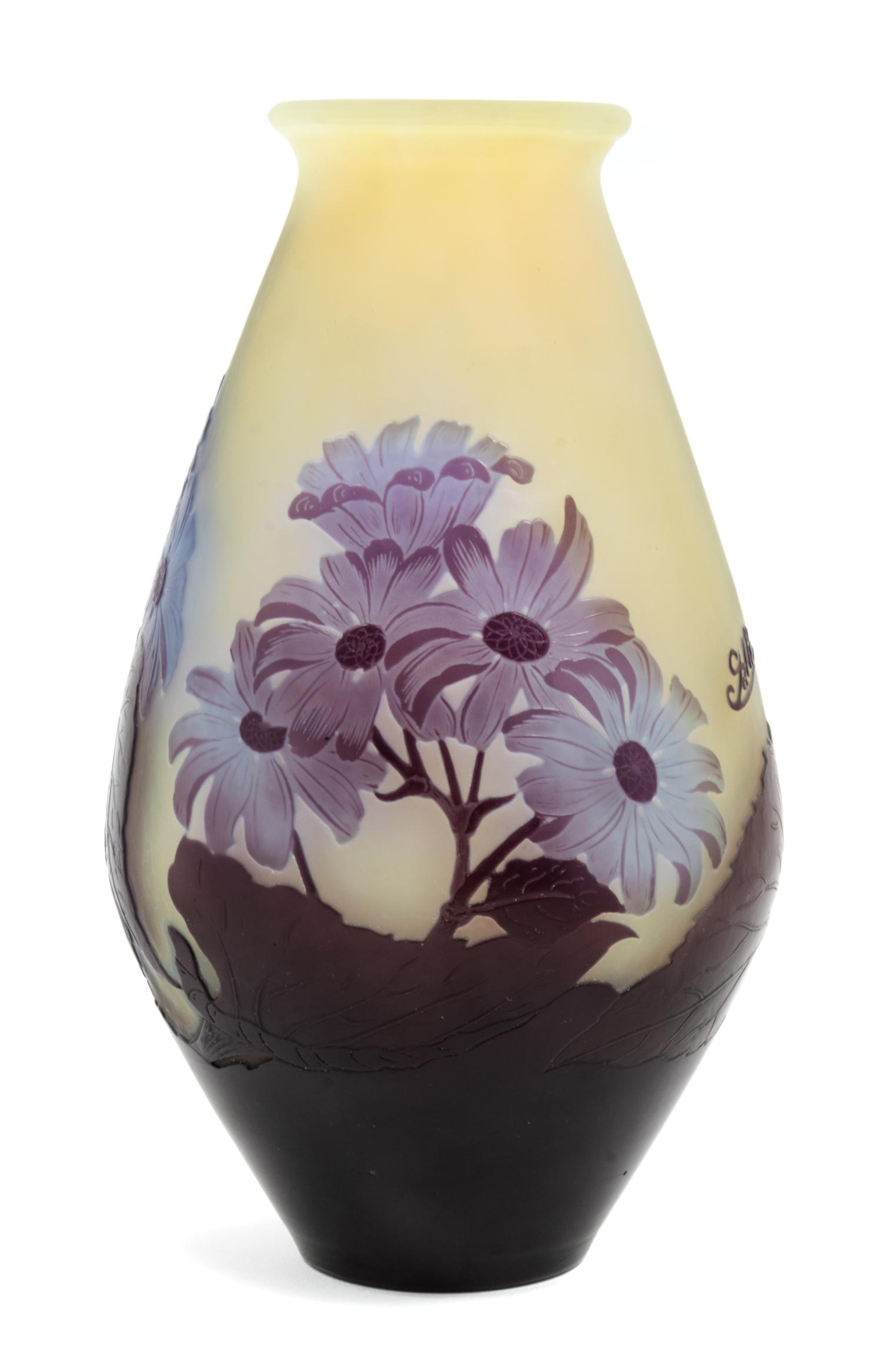 Emile Galle, (French, 1846-1904), a cameo glass vase, with daisy decoration