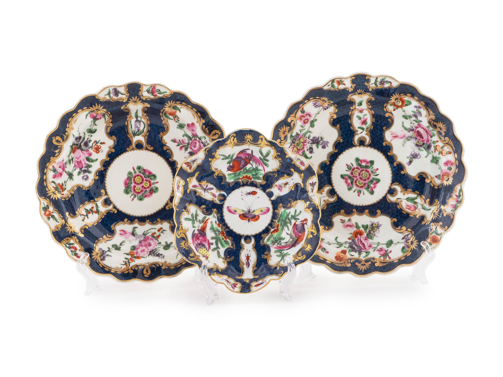 Three Worcester Porcelain Plates — 18TH CENTURY