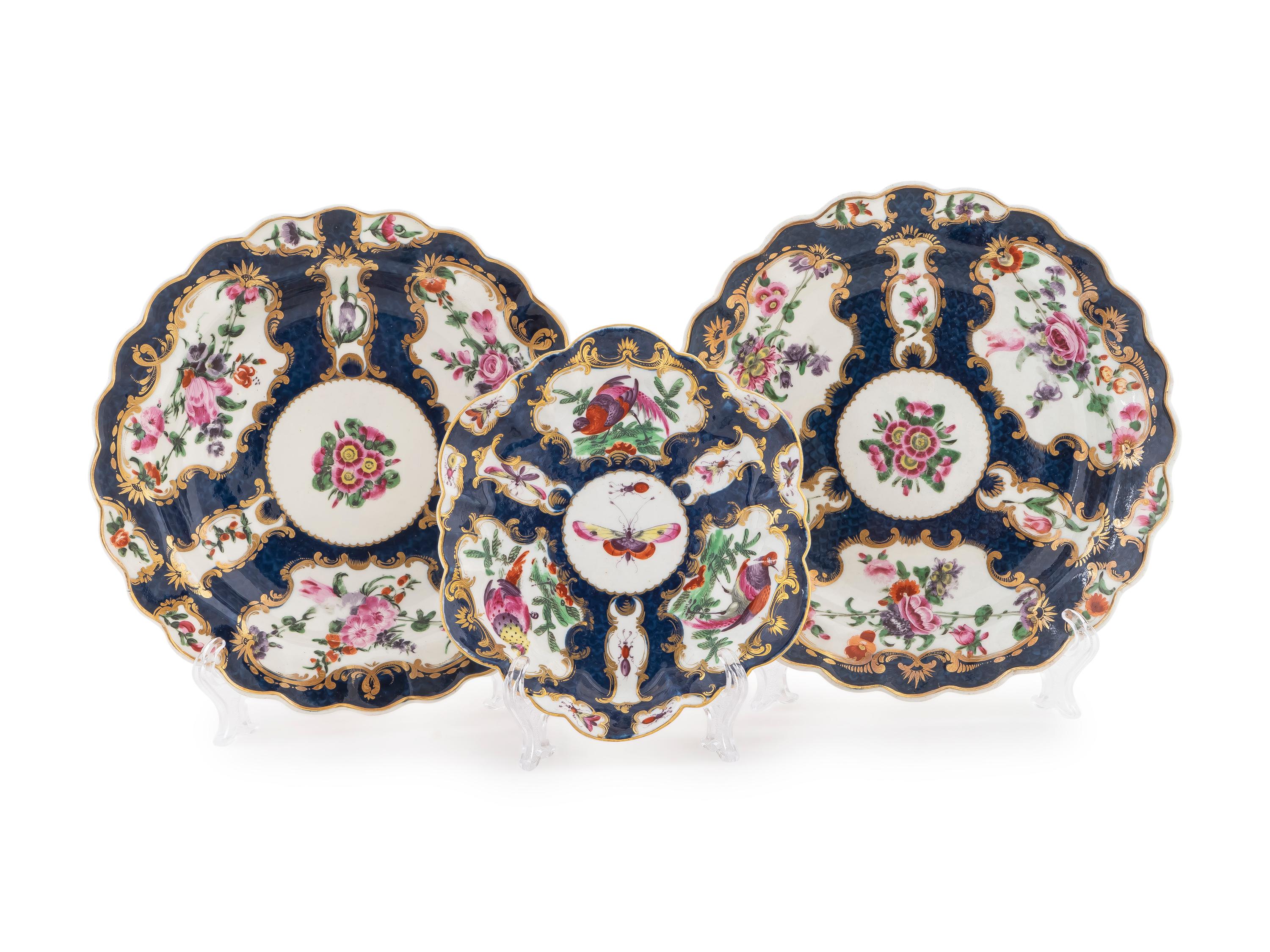 Three Worcester Porcelain Plates — 18TH CENTURY