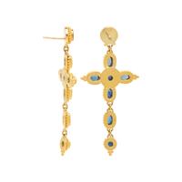 YELLOW GOLD AND SAPPHIRE CROSS EARRINGS