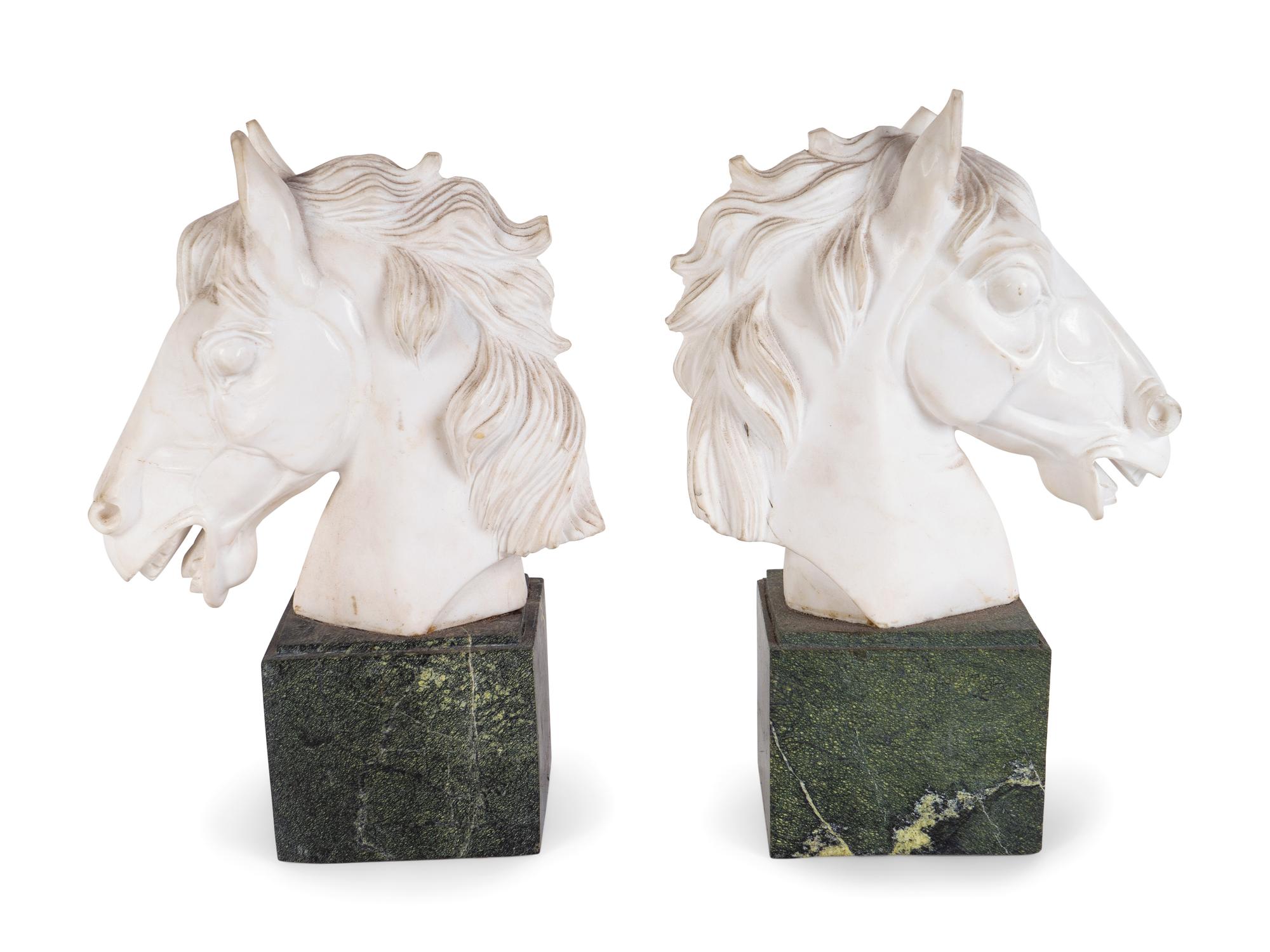 A Pair of Continental Carved Marble Horse Heads — FIRST QUARTER 20TH CENTURY