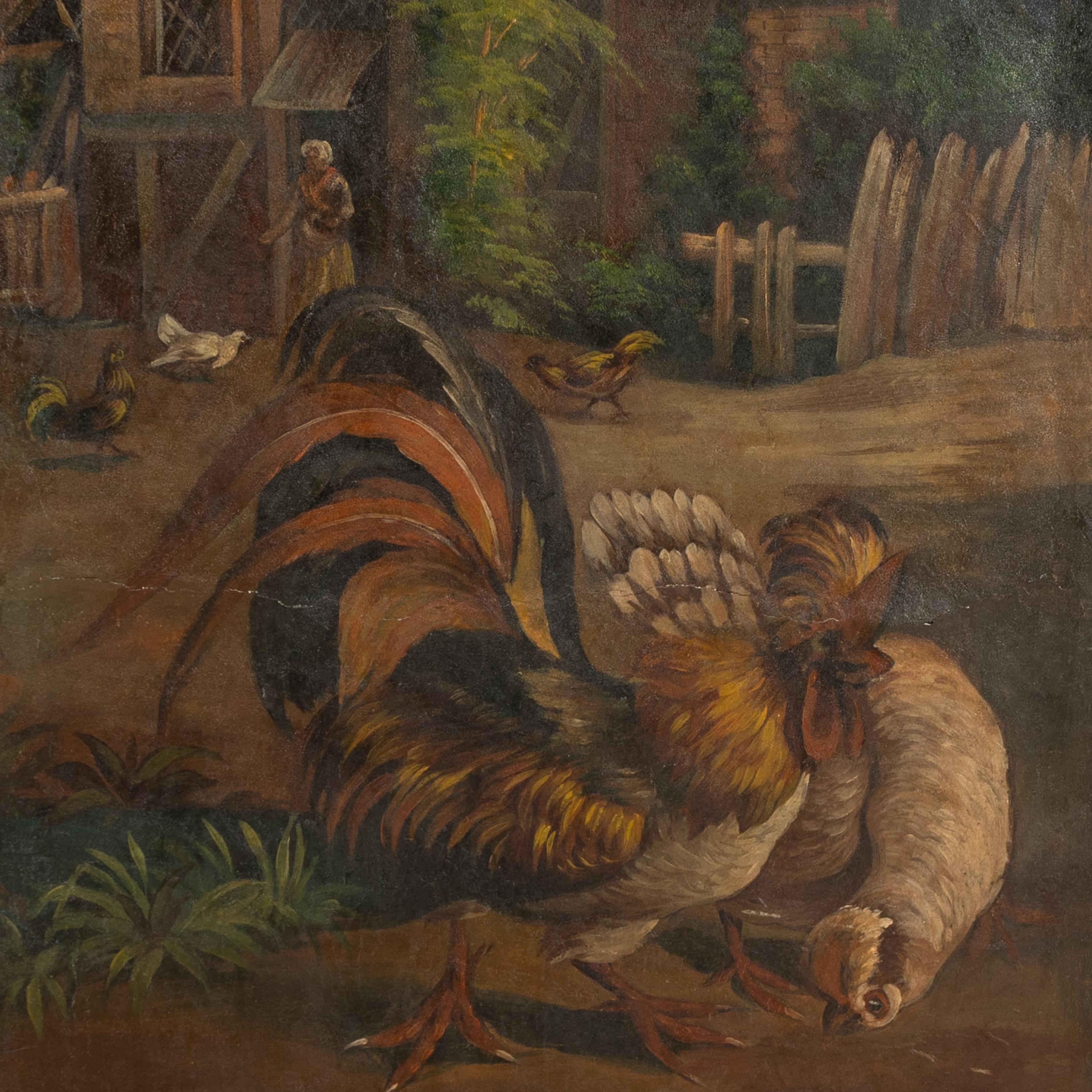 A Continental Painted Canvas Six-Panel Screen