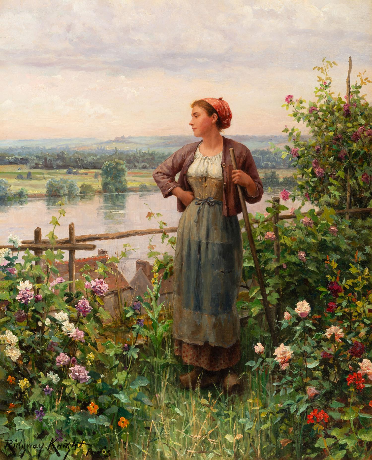 Among the Flowers, Rolleboise (Girl with Rake) , 1904