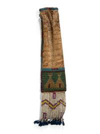 Sioux Beaded and Quilled Hide Tobacco Bag, with Heartline Deer and Tipis