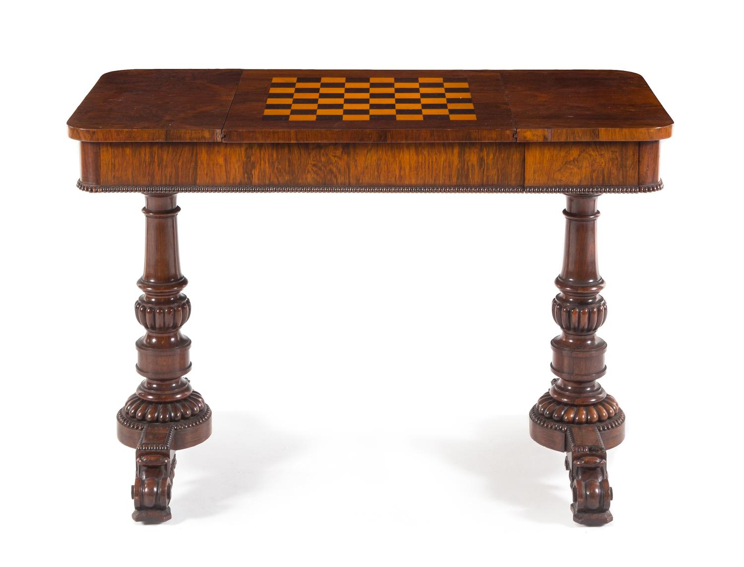 A Regency Rosewood Game Table Height 28 1/2 x width 42 x depth 20 3/4 inches. — EARLY 19TH CENTURY