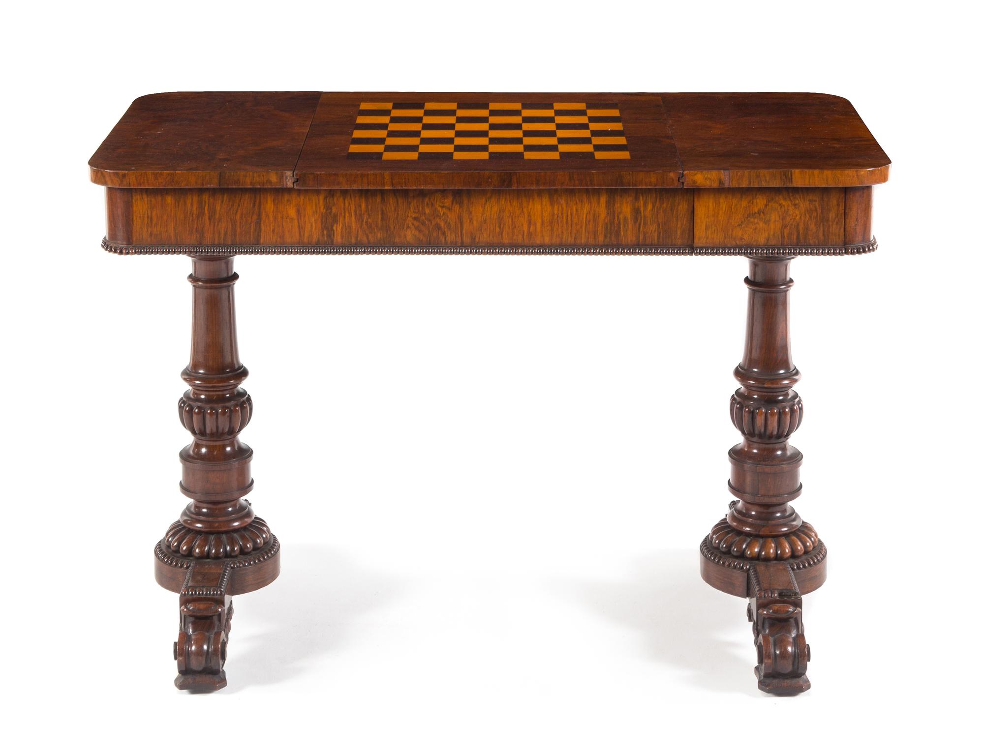 A Regency Rosewood Game Table Height 28 1/2 x width 42 x depth 20 3/4 inches. — EARLY 19TH CENTURY