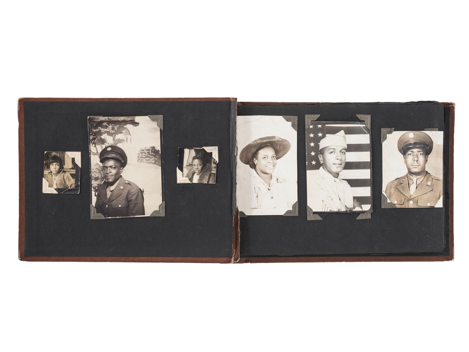 [WORLD WAR II]. A collection of over 100 snapshots of African American soldiers, sweethearts, and family. Ca 1940s-1950s.