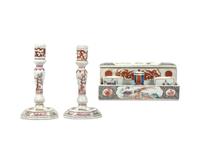 A Chinese Export Porcelain Famille Rose Inkstand And Pair Of Candlesticks