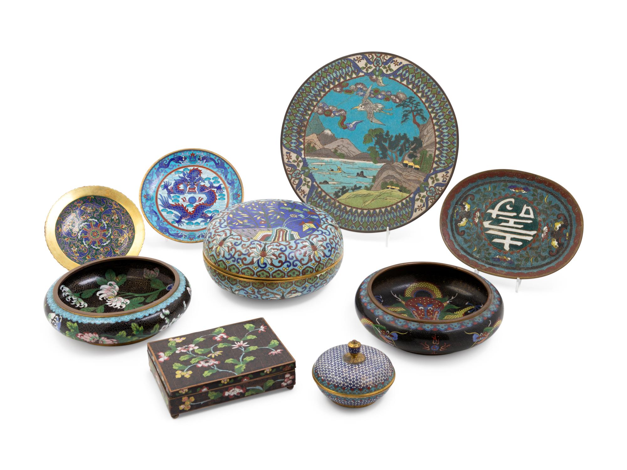 Nine Chinese Cloisonné Enamel Articles