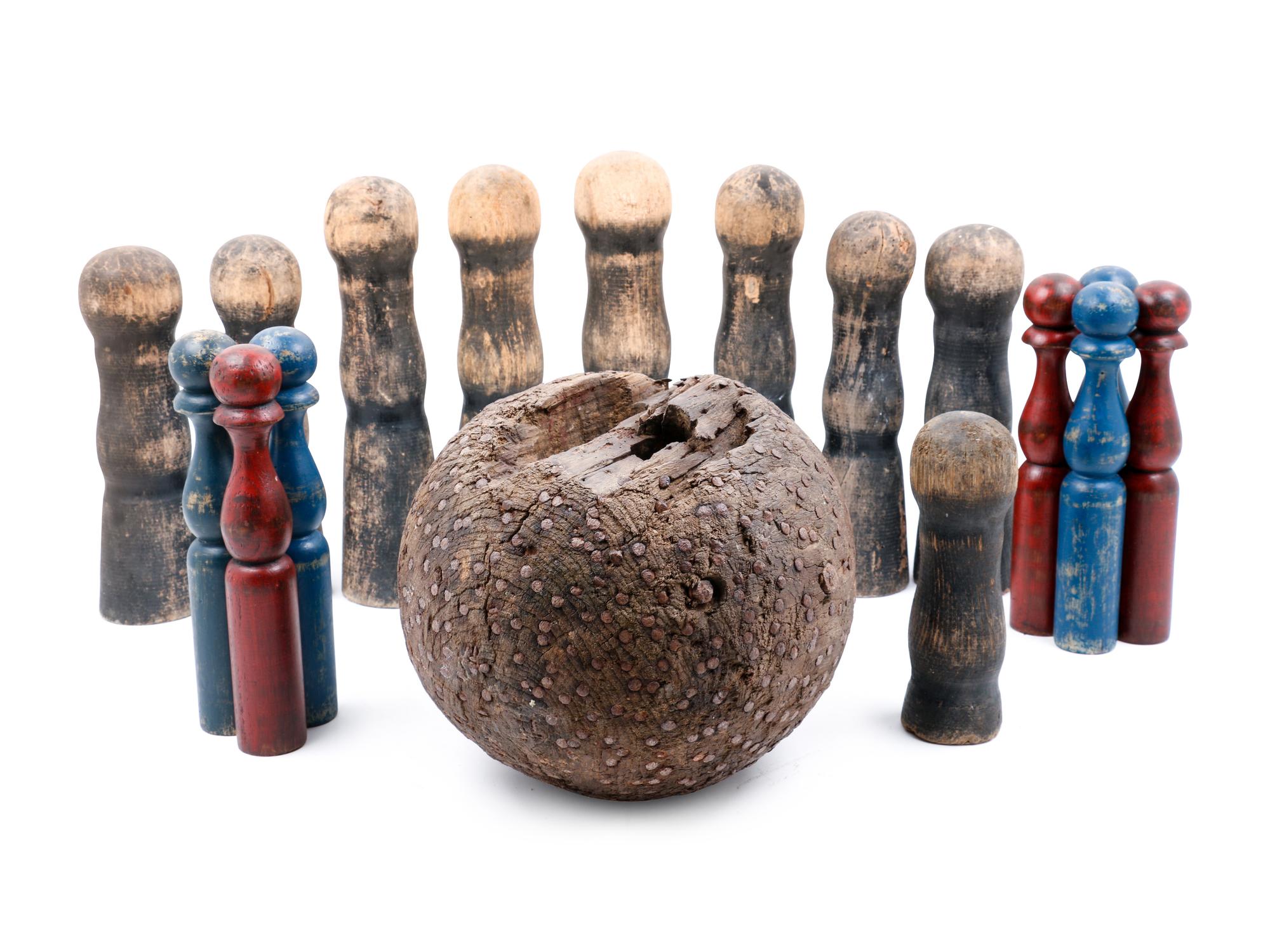 Sixteen Wooden Bowling Pins