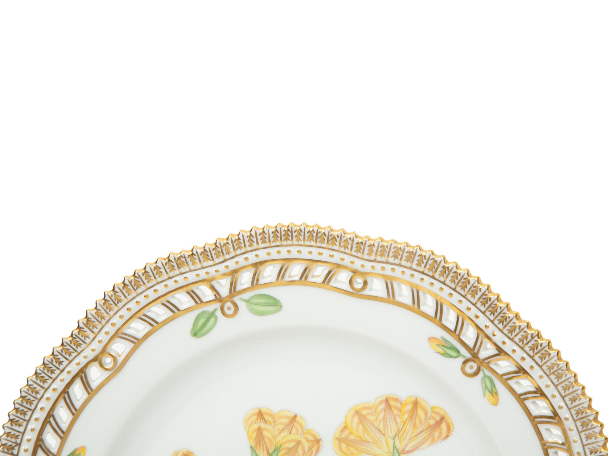 Eight Royal Copenhagen Flora Danica Reticulated Porcelain Dinner Plates