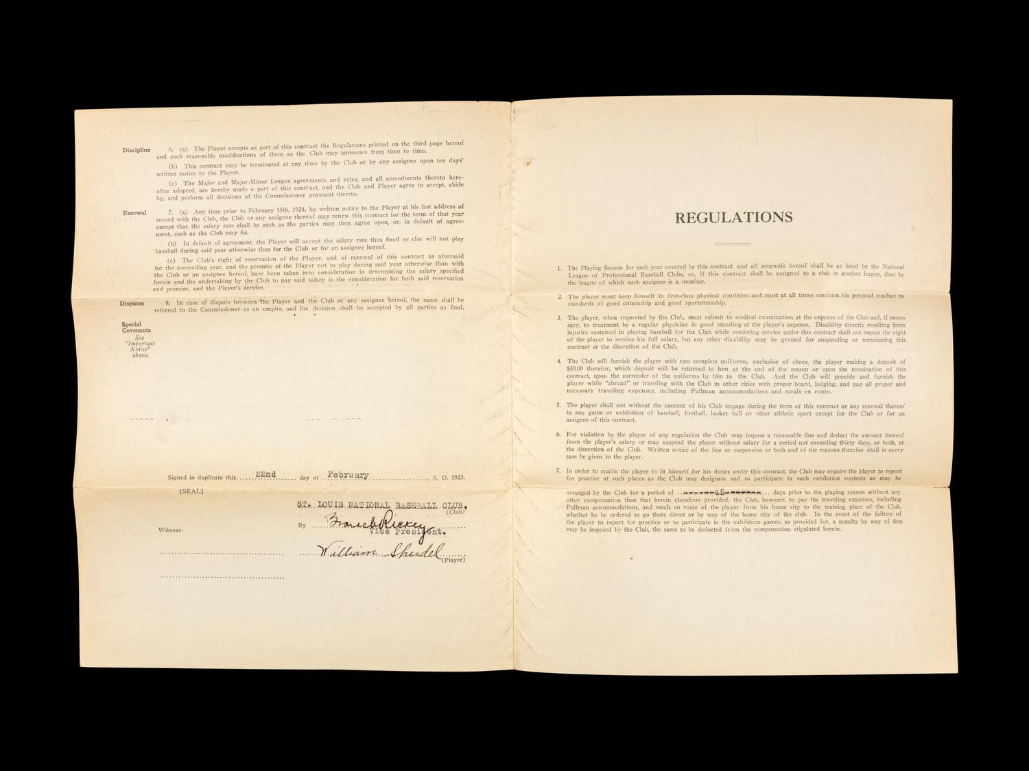 A Group of 15 1920s-30s St. Louis Cardinals Contract Agreements All Signed by Branch Rickey