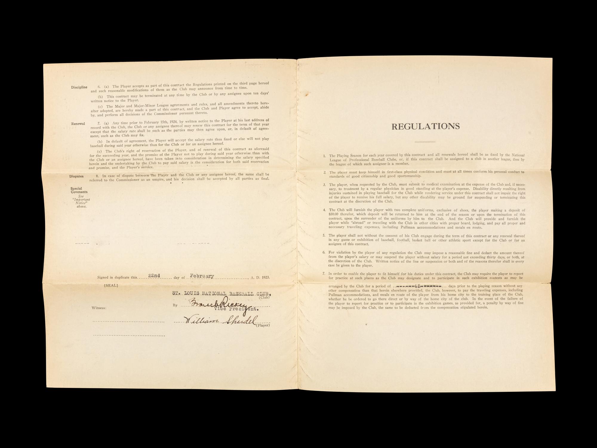 A Group of 15 1920s-30s St. Louis Cardinals Contract Agreements All Signed by Branch Rickey