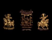 Three Chinese Gilt and Red Lacquered Wood Carvings