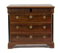 An Empire Style Mahogany Commode, Height 32 x width 35 x depth 19 1/4 inches.