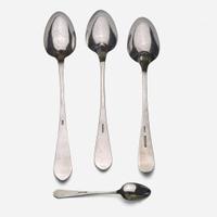 A group of four Federal silver spoons John David, Sr. (1736-1798), Philadelphia, PA, William Garret Forbes (1751-1840), New York, NY, John Sayre (1771-1852), Southhampton, NY, and William Stoddard Nichols (1785-1871), circa 1790-1810