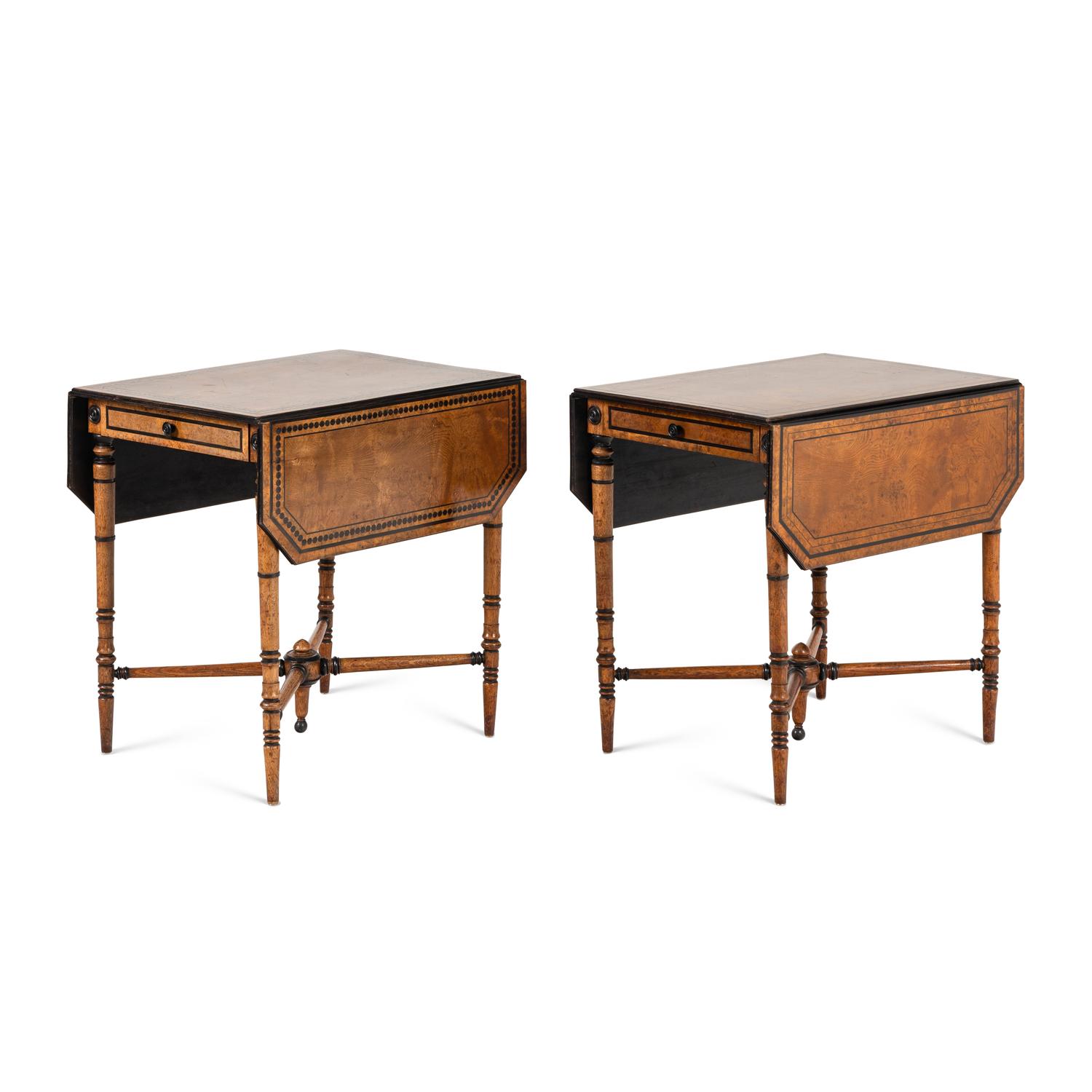 A Pair of Victorian Part-Ebonized Walnut Pembroke Tables