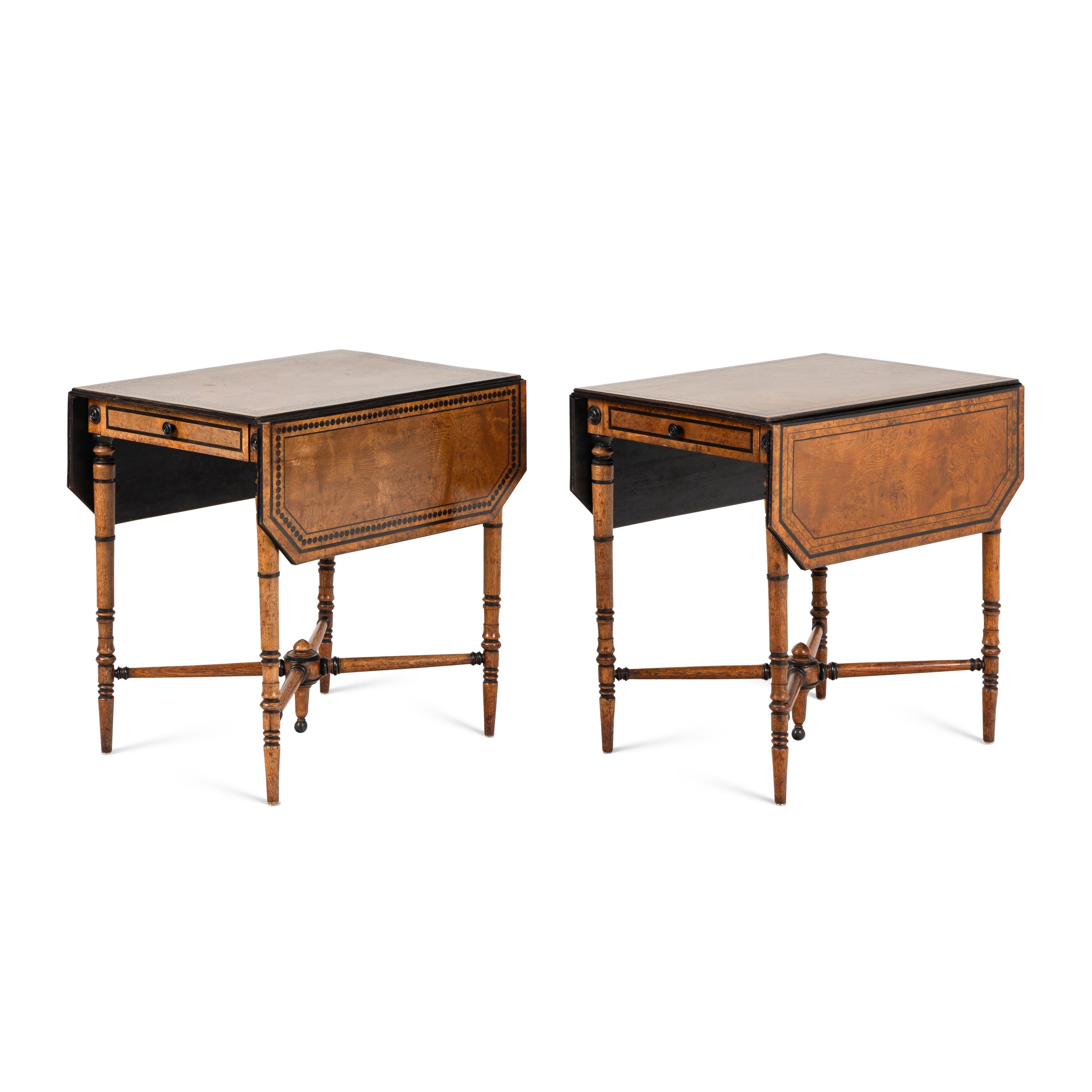 A Pair of Victorian Part-Ebonized Walnut Pembroke Tables