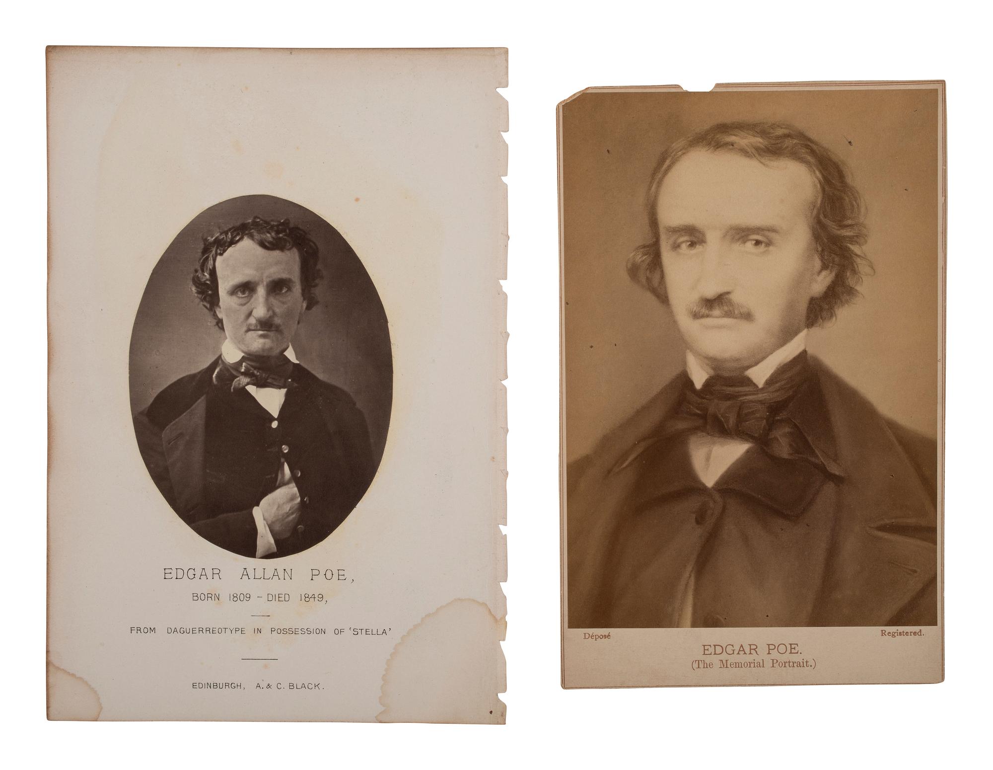 [POE, EDGAR ALLAN (1809-1849)]. Three portraits of Edgar Allan Poe, incl. Brady/Anthony CDV.