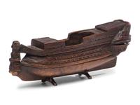 A French Prisoner of War Carved Boxwood Ship-Form Snuff Box