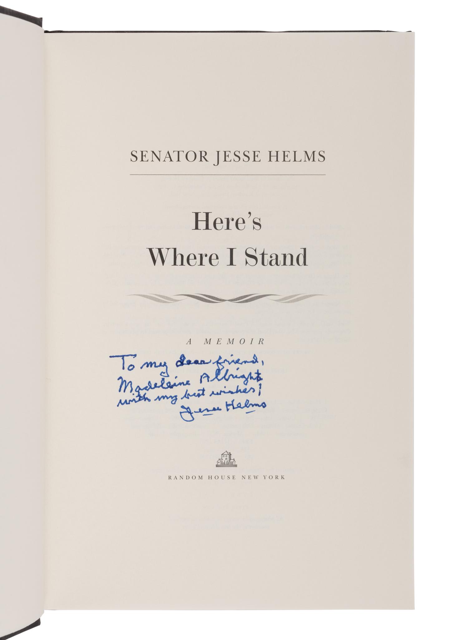 LEGISLATIVE BRANCH A group of 5 works, several FIRST EDITIONS INSCRIBED TO SECRETARY ALBRIGHT: