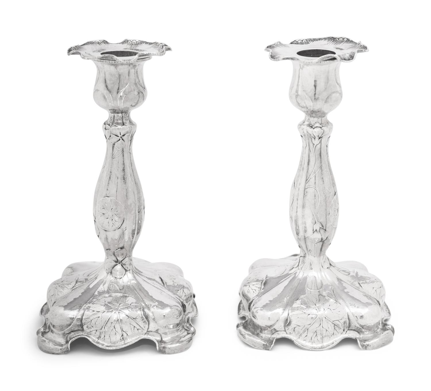 A Pair of Gorham Martelé Silver Candlesticks