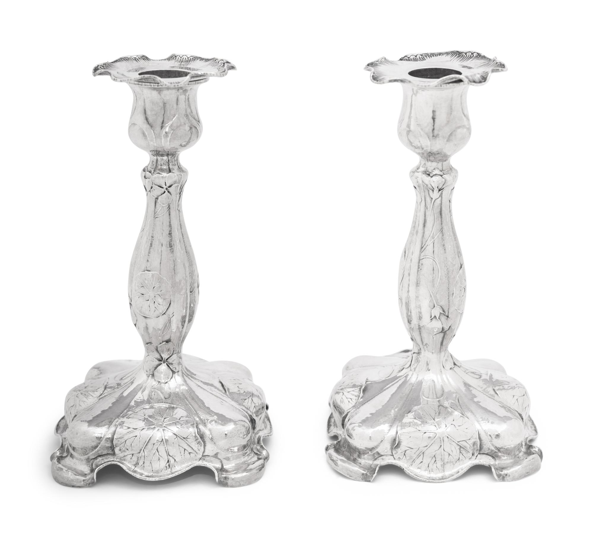 A Pair of Gorham Martelé Silver Candlesticks