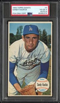 A 1964 Topps Giants Sandy Koufax Signed Autograph Baseball Card No. 3 (VG-EX 4 / AUTO 8)