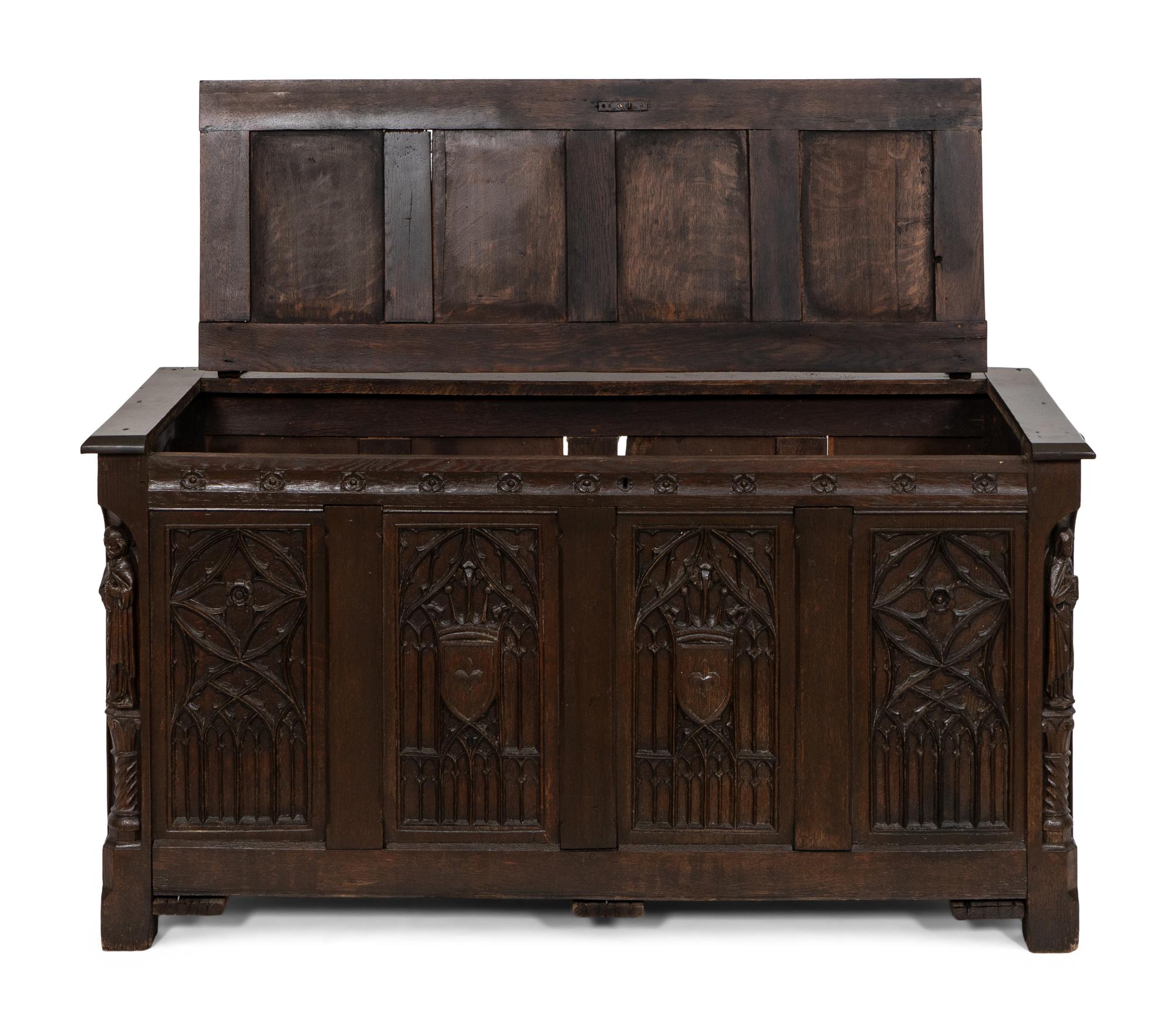 A French Gothic Revival Carved Oak Coffer