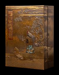 A Fine Japanese Gold, Red and Black Lacquer Book-Form Covered Box